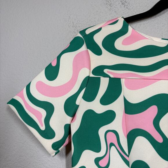 Alexia Admor Size Small Sheath Dress Pink Green Abstract Print Short Sleeves - Picture 4 of 10